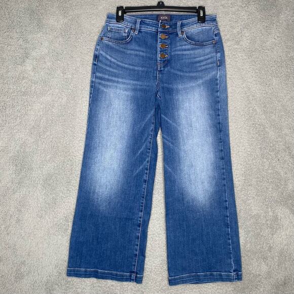 NYDJ womens button fly high waisted wide leg crop lift tuck tummy control 8 - Picture 1 of 11